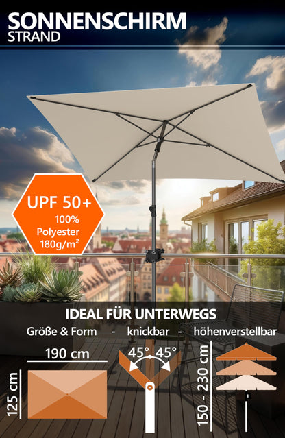 4smile SunnyShade Balkon-Sonnenschirm Set 200 x 125 cm beige UPF 50+