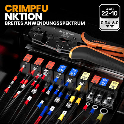 SOMELINE Crimpzange Set mit 45 Kabelschuh-Typen, 0,34–6 mm²