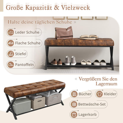 LUE BONA 113cm Schuhbank Sitzbank Flur - Gelblich Braun