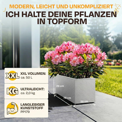Ondis24 Vulkano Pflanzkübel 50 L mit Wasserspeicher, 2er-Set, Hellgrau