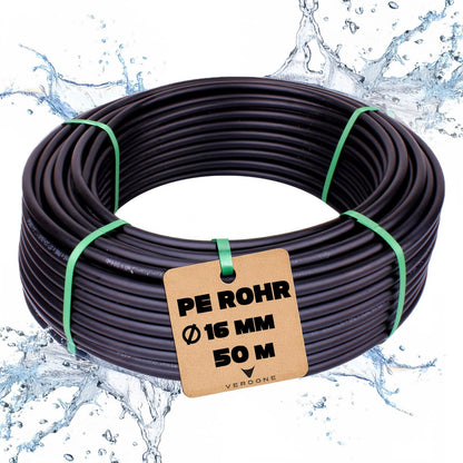 Verdone PE-Rohr 16 mm 50 m PN6 Bewässerungsrohr für Tropfbewässerung