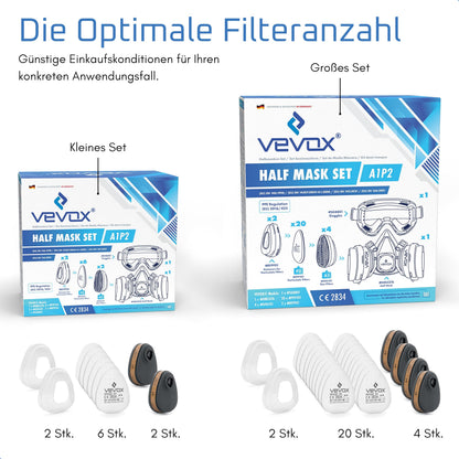VEVOX Atemschutzmaske A1P2 mit A1 Gas- und P2 Partikelfiltern