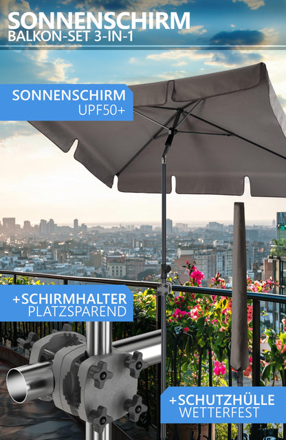 4smile SunnyShade Sonnenschirm Balkon Set UPF 50+ rechteckig Taupe