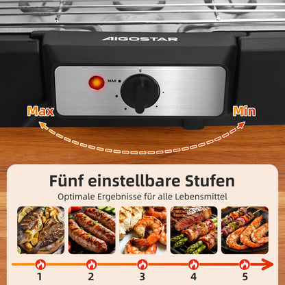 Aigostar Tischgrill Elektrogrill 2000 W rauchfrei, 984 cm², schwarz