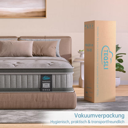 TeQsli Gel Taschenfederkernmatratze 90x200 cm H3 mittelfest, 25 cm
