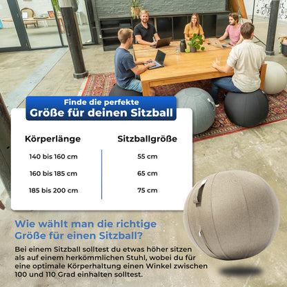 Backerz Sitzball Ergonomisch Büro Fitness – 65 cm Cremegrau