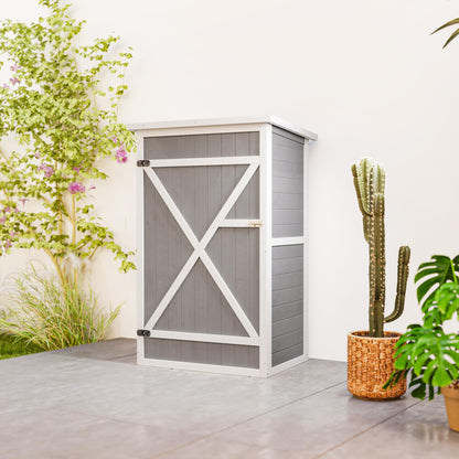 Outsunny Gartenschrank aus Tannenholz, wetterfest, 75x56x115 cm, Grau