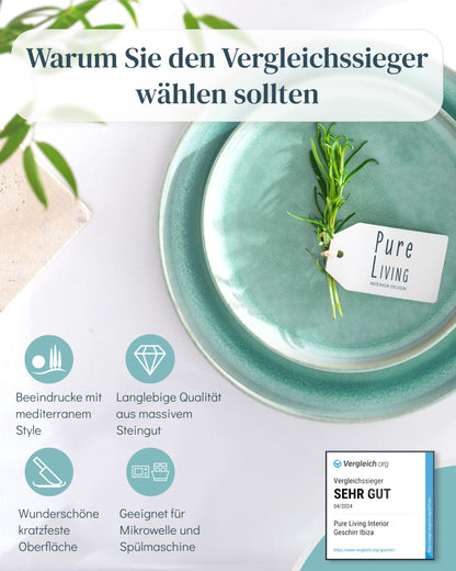 Pure Living Ibiza Steingut Geschirrset 6 Personen - 24 tlg. Türkis