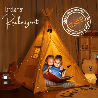 LIONHERZ® Tipi Zelt Kinder Stabil – Baumwolle Cremeweiss