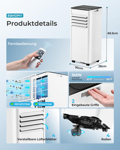 EUHOMY Mobile Klimaanlage 9000 BTU 4-in-1 mit Abluftschlauch