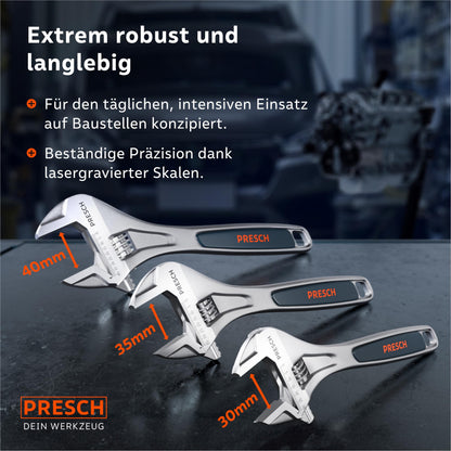 PRESCH Rollgabelschlüssel Set 200/250/300 mm, verstellbar