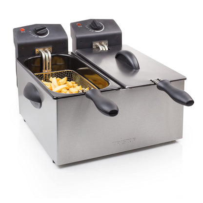 Tristar Doppel-Fritteuse FR-6937, Edelstahl, 6 Liter, Kaltzone mit zwei Frittierkörben