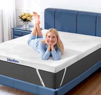SakuraHome Matratzentopper 140x200 cm Gel-Memory-Schaum, 8 cm hoch, für Boxspringbett und Schlafsofa