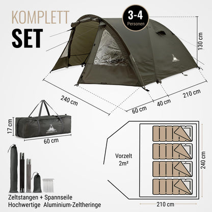 Wanderfalke Camp 4 Campingzelt, 4 Personen, wasserdicht, Vorzelt