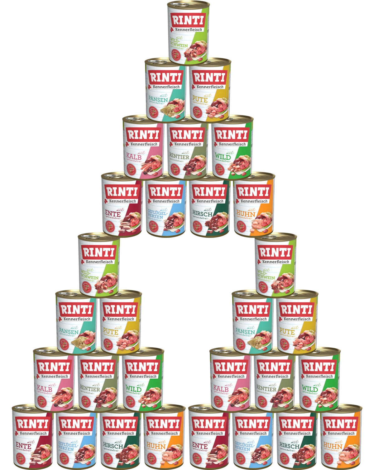Rinti Kennerfleisch Hundefutter Mixpaket, 30 x 400 g, 10 Sorten – Nassfutter in Dosen