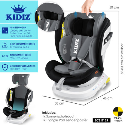 KIDIZ® Kindersitz i-Size Isofix 360° drehbar Gruppe 0/1/2/3