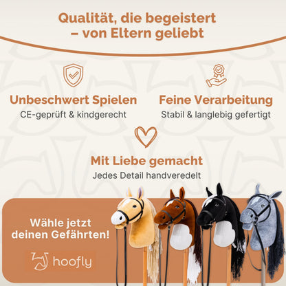 Hoofly Hobby Horse Steckenpferd A3 mit Trense und Schraubstab, Braun