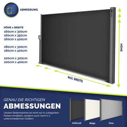 tillvex Seitenmarkise Ausziehbar Blickdicht - 160x350 cm