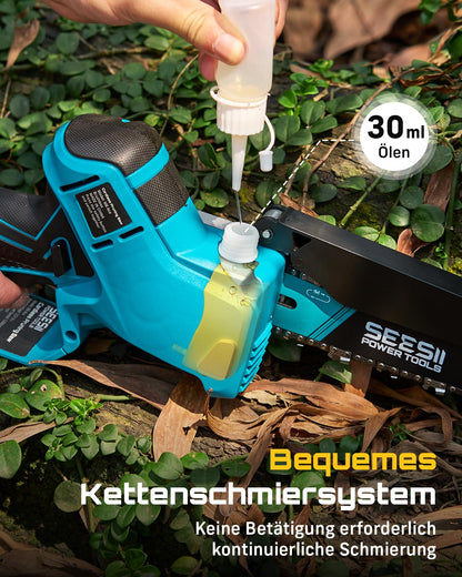 SEESII Mini-Kettensäge 6 Zoll, Akku-Einhandsäge mit 2 Akkus