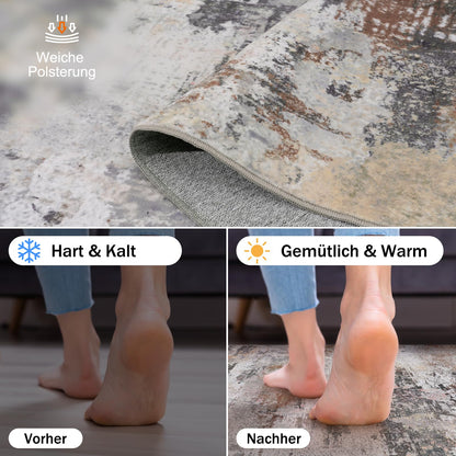 MAST DOO Waschbarer Kurzflor Teppich abstrakt - Rost 160x230cm