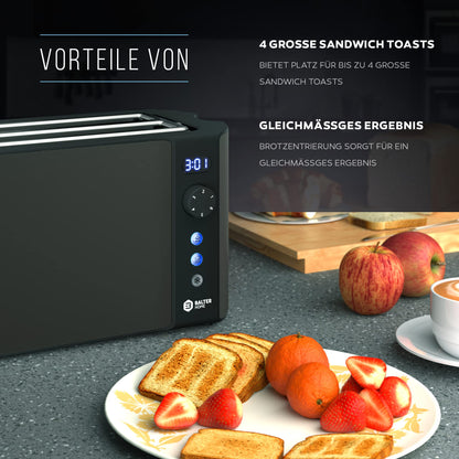Balter Toaster TS-04-LCD, 4 Scheiben, Langschlitz, Edelstahl, Grau