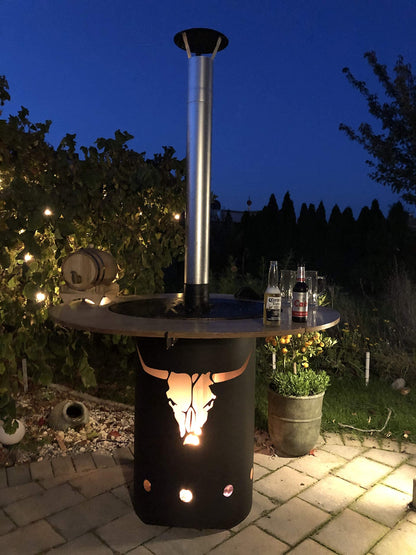 Feuertonne Stahlfass für Feuerplatte – Stierkopf #176