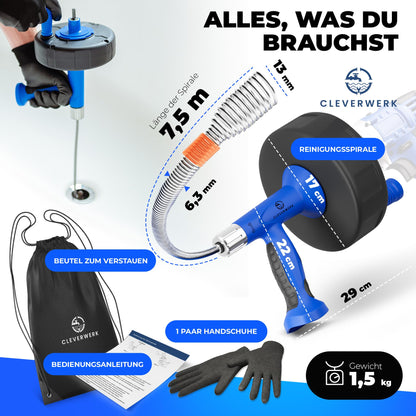 CLEVERWERK Rohrreinigungsspirale 7,5 m mit Schnellspannfutter