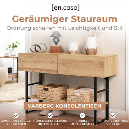 en.casa Varberg Konsolentisch schmal – Eicheoptik, 2 Schubladen