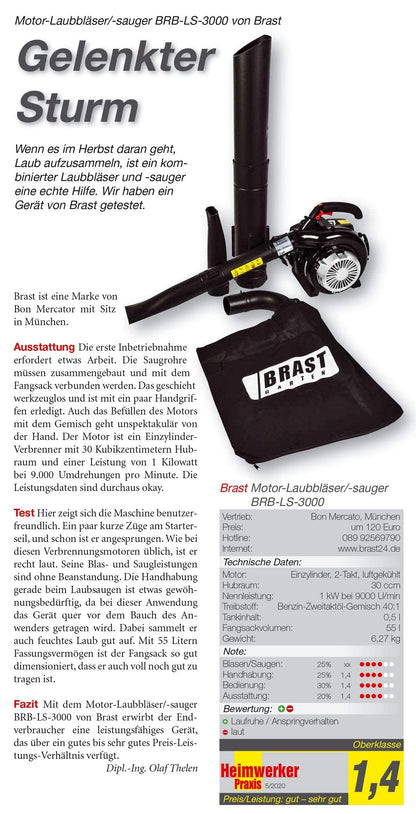 BRAST Laubsauger Laubbläser Benzin – 4in1 Funktion 1,0kW