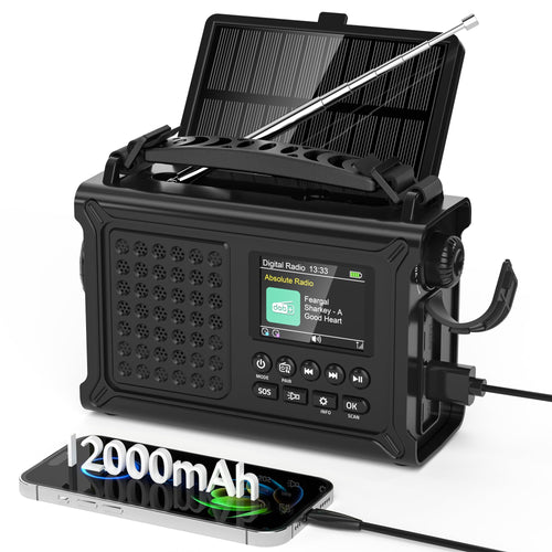 Mesqool Kurbelradio DAB+/UKW Solar Notfallradio mit Powerbank 1030DAB mit Farbdisplay und Teleskopantenne