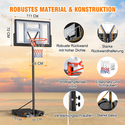Yohood Basketballständer Outdoor – Höhenverstellbar, 111x72cm Rückwand
