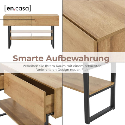 en.casa Varberg Konsolentisch schmal – Eicheoptik, 2 Schubladen