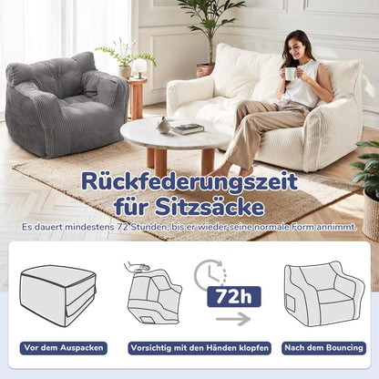 Pamapic Sitzsack Doppel-Loungesessel mit Füllung, ergonomisch, Grau