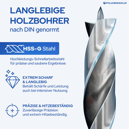 Falkenwald Holzbohrer-Set 26-teilig, HSS-G, 1-13 mm mit Kegelsenker