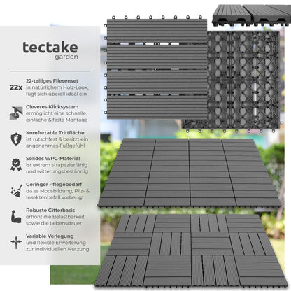 tectake WPC Klickfliesen Tegulas, Holzoptik, grau, 22er Set, 31x31 cm