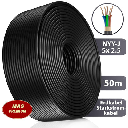MAS Premium NYY-J Erdkabel Stromkabel 5x2.5 mm² - 50m Ring