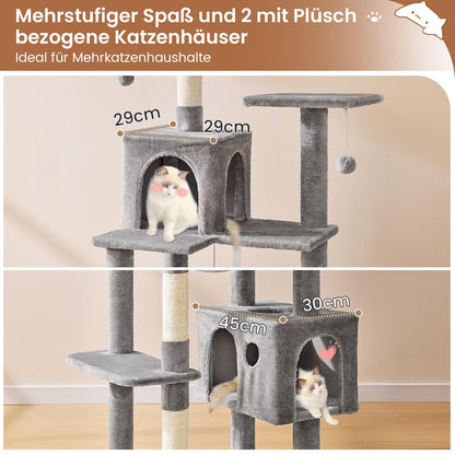 MSmask Kratzbaum 173 cm, 2 Plattformen, 2 Höhlen, Hängematte, hellgrau