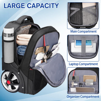 MATEIN Trolley Rucksack 17.3 Zoll mit Rollen – Schwarz für Reise & Arbeit