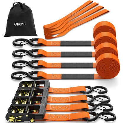 Ohuhu Spanngurte mit Ratsche 4er Set Schwerlast 4,6 m orange – Ratschengurte mit gummierten S-Haken zur Ladungssicherung
