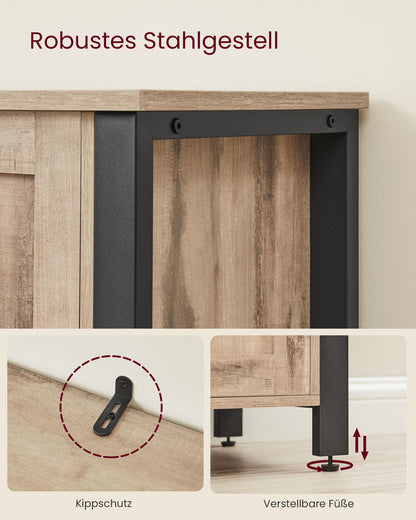 VASAGLE Sideboard Landhaus 3 Türen eichenbraun-schwarz LSC096B50