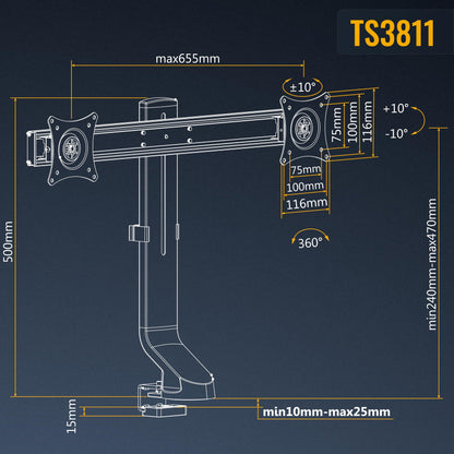 RICOO TS3811 Dual Monitor Halterung – Tischmontage 13-27 Zoll