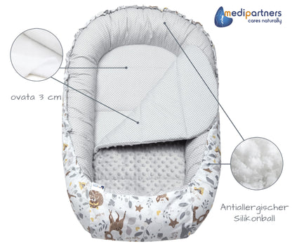 Medi Partners Babynest Set 5-teilig – Reh mit Grauem Minky