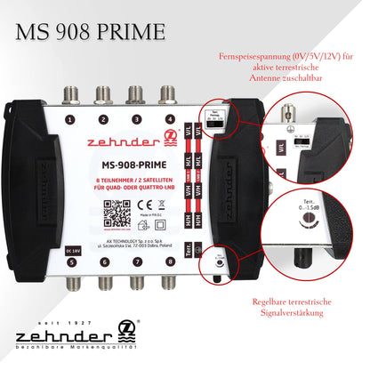 ZEHNDER 9/8 Multischalter Multiswitch – 2 Sat, 8 Teilnehmer, HD 4K