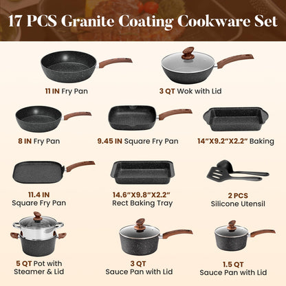Kitchen Academy Induktions Töpfe Set – Granit 17-teilig Schwarz