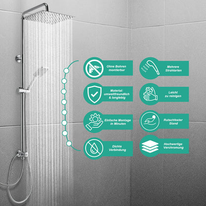 OFFO Regendusche Duschset Edelstahl 30x30 cm höhenverstellbar