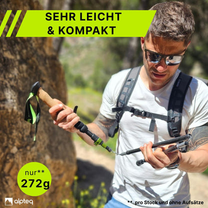 Alpteq Wanderstöcke faltbar aus Aluminium mit Korkgriff, Lime Green