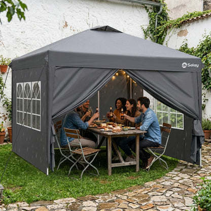 Sekey Pop Up Pavillon 3x3 m, wasserdicht, mit Seitenwänden, grau