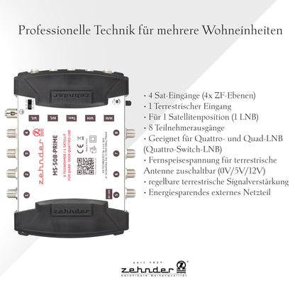 ZEHNDER 5/8 Multischalter für Quattro & Quad LNB 1x SAT / 8 Teilnehmer