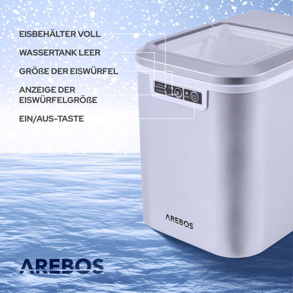 Arebos Eiswürfelmaschine – Eiswürfelbereiter 12 kg/24h Silber