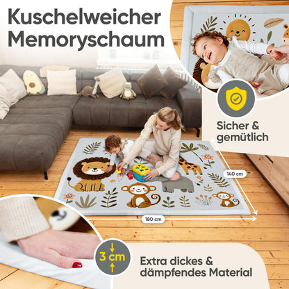 KIDDY KINGDOM Premium Spielmatte Baby – Memory Schaum 180x140cm Grau